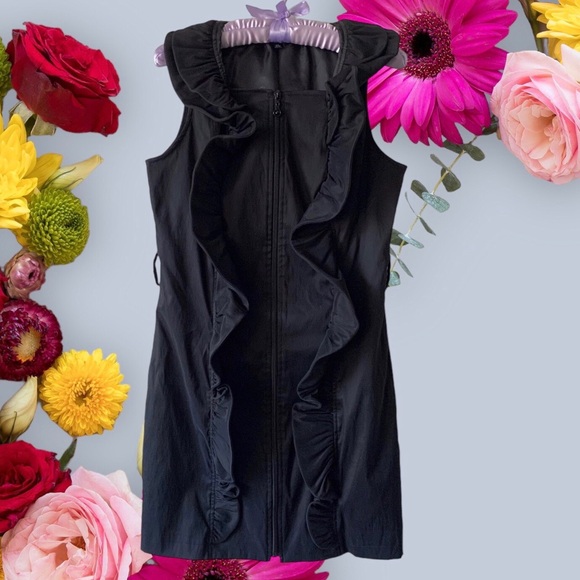 SAMUEL DONG BLACK STRETCHY RUFFLE SLEEVELESS MINI DRESS BLACK COCKTAIL DRESS - Picture 1 of 15